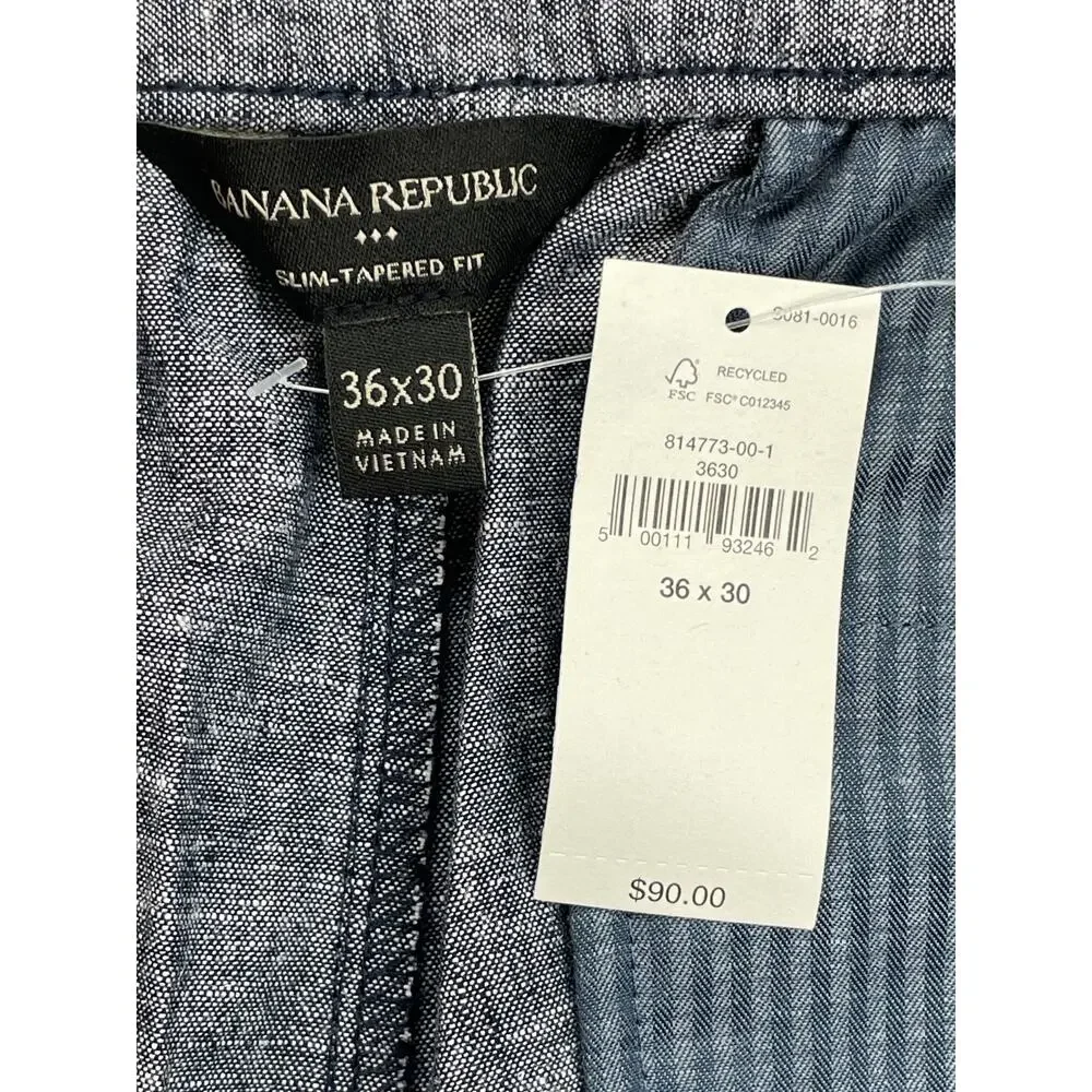 Banana Republic Pants Mens 36 x 30 Gray Linen Blend Slim Tapered Fit NWT